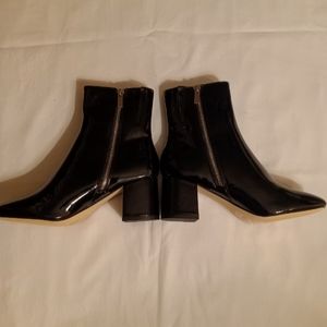 Faux Patent Leather Ankle Boot .